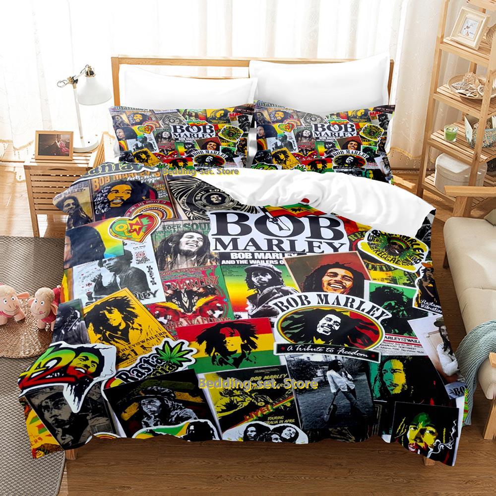 Singer Bob Marley Bedding Set Cartoon Anime three-piece Set Adult Kid Bedroom Duvetcover Sets Cool Print Letto Matrimoniale