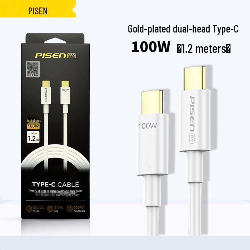 PISEN 100 Вт Быстрозарядный кабель с двумя портами USB-C PD для Apple 15 и Ноутбуков