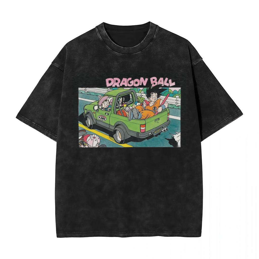 Summer Dragon Ball Anime Family Parent-Child Washed Ultra-Large Retro T-Shirts High-Quality Elements Streetwear Clothes Tee