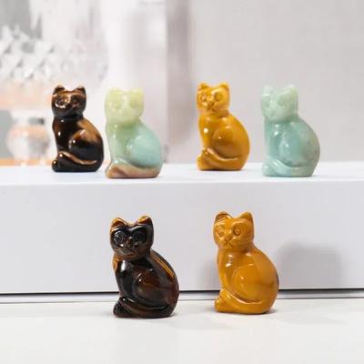 Натуральный кристалл руды, мини-украшение Lucky Cat, кристалл, необработанный камень, животное, резьба, украшение для дома, рабочего стола, подарок