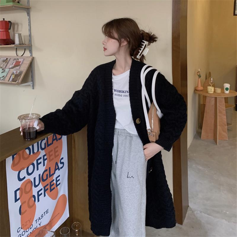 WTEMPO Женские длинные вязаные свитера, кардиганы, осенние женские повседневные топы большого размера с длинным рукавом, толстые однотонные свободные пальто