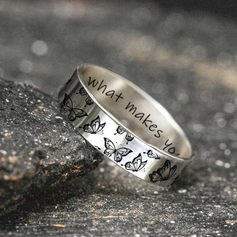 What Makes Your Soul Shine” Silver Color Butterfly Engraved Width 6MM Rings Size 5 6 7 8 9 10 CLE