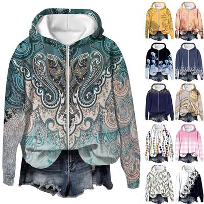 Пальто для женщин с длинным рукавом на молнии с принтом Верхняя одежда повседневные куртки