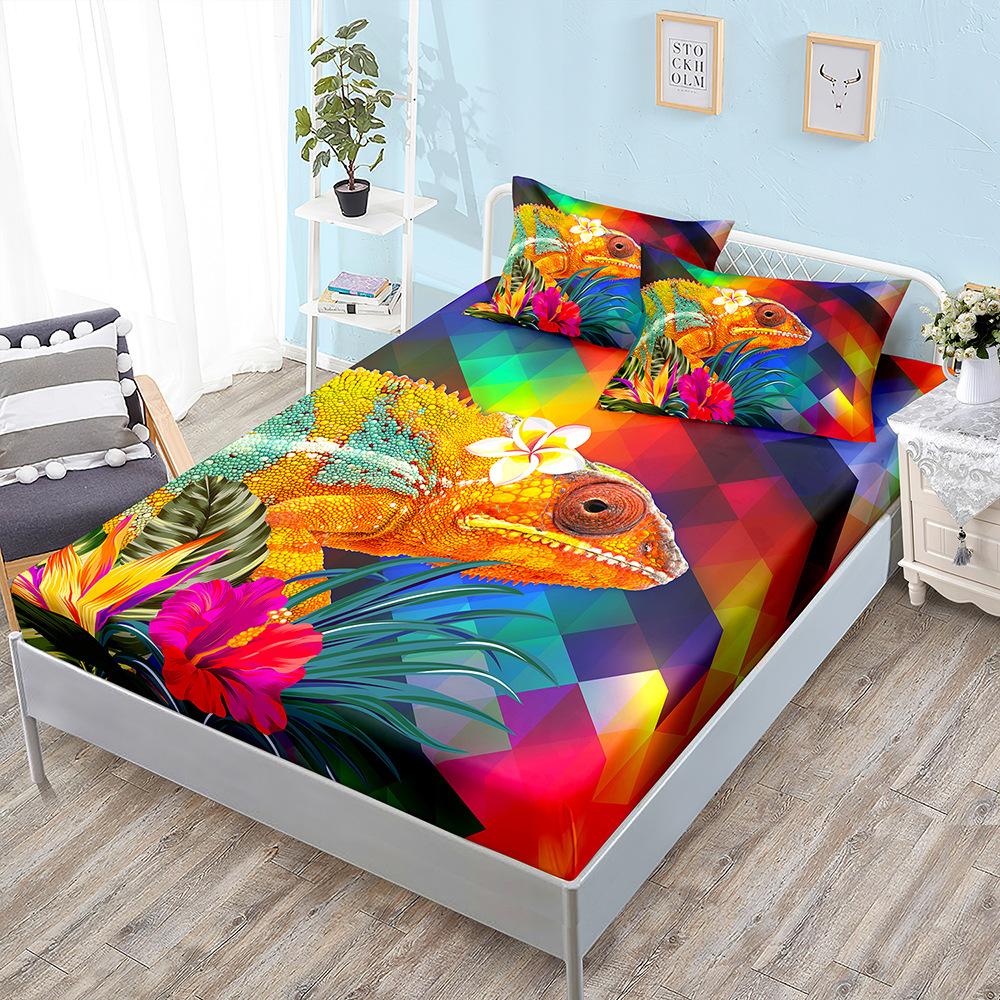 Three-Piece Mattress, Bedspread Animal Chameleon Bedding, Mattress Protective Cover