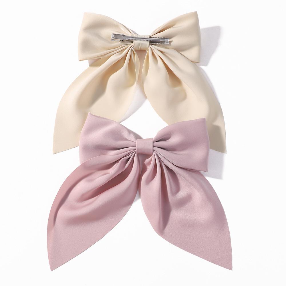 Chiffon Bow Hair Clip Women Large Bowknot Stain Hairpin Girls Solid Color Ponytail Clip Hair Accessories Headwear Gift