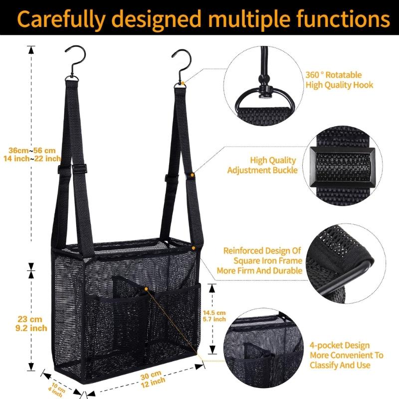 Pack of 2 Adjustable Hanging Meshes Bath Storage Bags Breathable Fabric No Tools Installation for Bathroom Organization