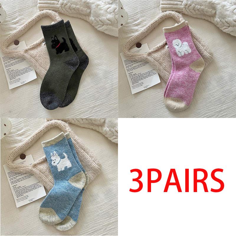 Женские модные носки в японском стиле средней толщины из шерсти 100 % хлопок, модные милые мультяшные женские собачки, повседневные забавные милые чулочно-носочные изделия