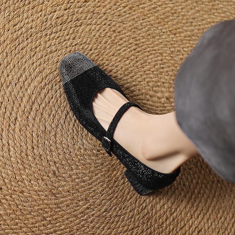 Krazing Pot Замшевые бусины из хрусталя, весна-лето, размер 41, туфли на среднем каблуке, женские туфли Мэри Джейн с квадратным носком и неглубокой подошвой