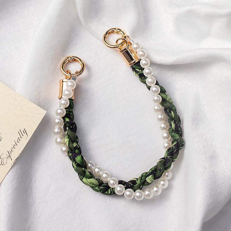 Douyin-Style Pearl Phone Lanyard with Silk Scarf Strap & Pendant