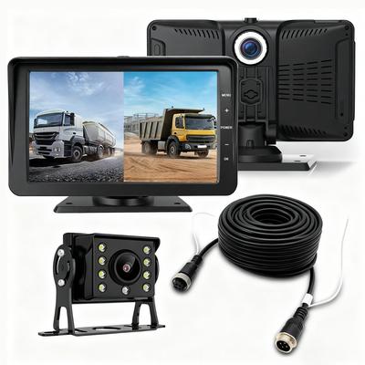 Монитор камеры заднего вида Stynxro Видеорегистратор AHD 1080p Широкий угол обзора Двойное разделение экрана Ночное видение IP67 Пылезащищенный и Идеально подходит для небольших Автомобилей Легкий 15-метровый удлинительный кабель