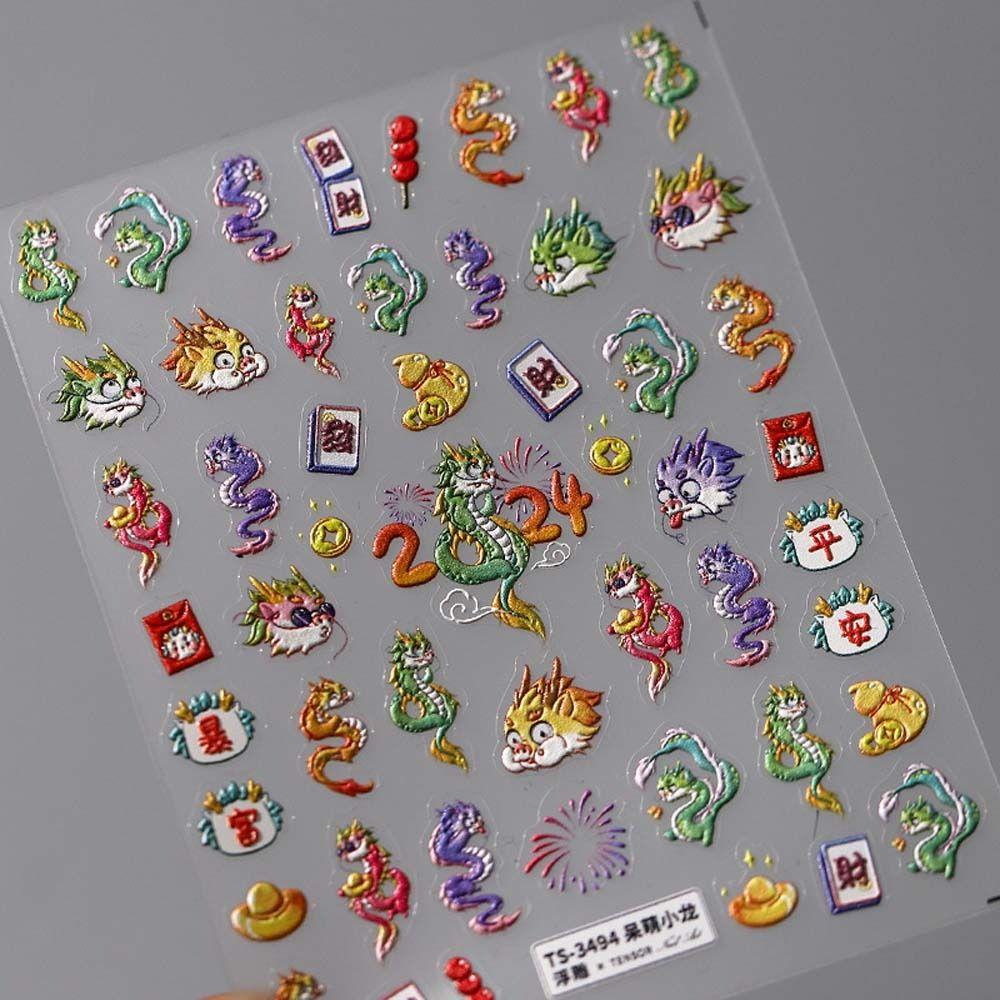 Весенний фестиваль, китайский Новый год, наклейки для ногтей с драконом, украшения для ногтей с драконом, леди