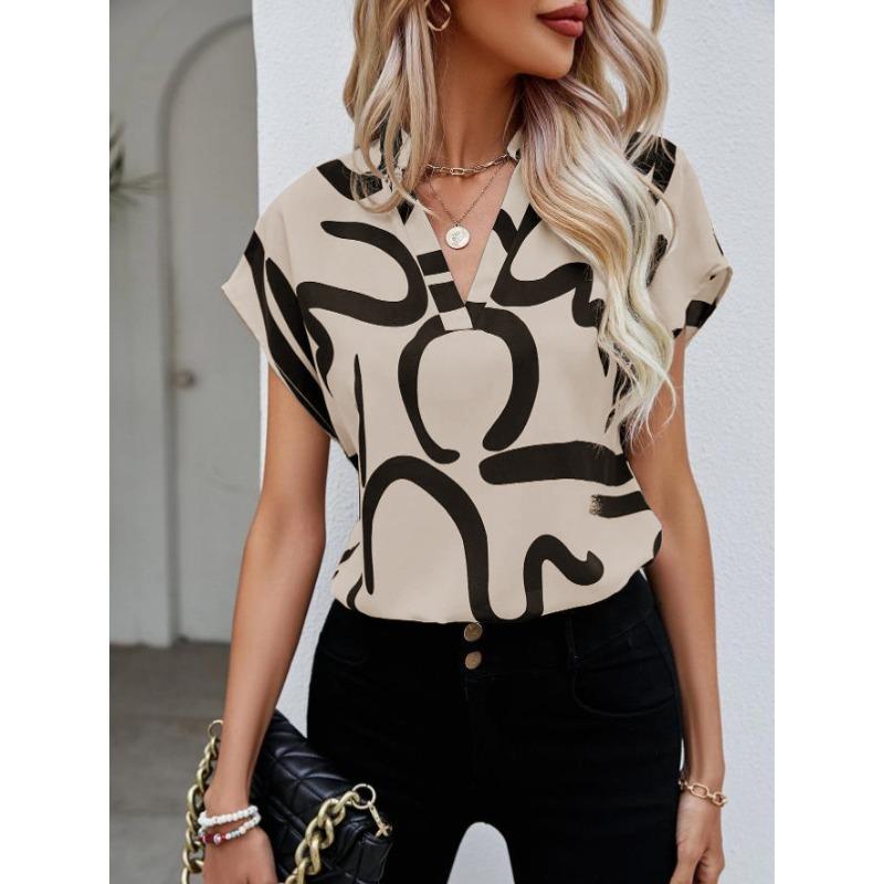 Women's Shirt Summer Bat Sleeve Tops Lady Elegant Simple Printed Casual Women's Blouse New Fashion Beach Vacation Loose Female Clothing