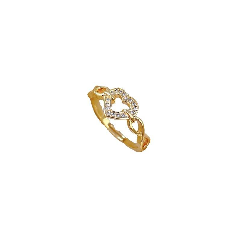 Real Gold Chain Love Full Diamond Ring Opening Adjustable Simple Jewelry Japanese Ring Couple Ring