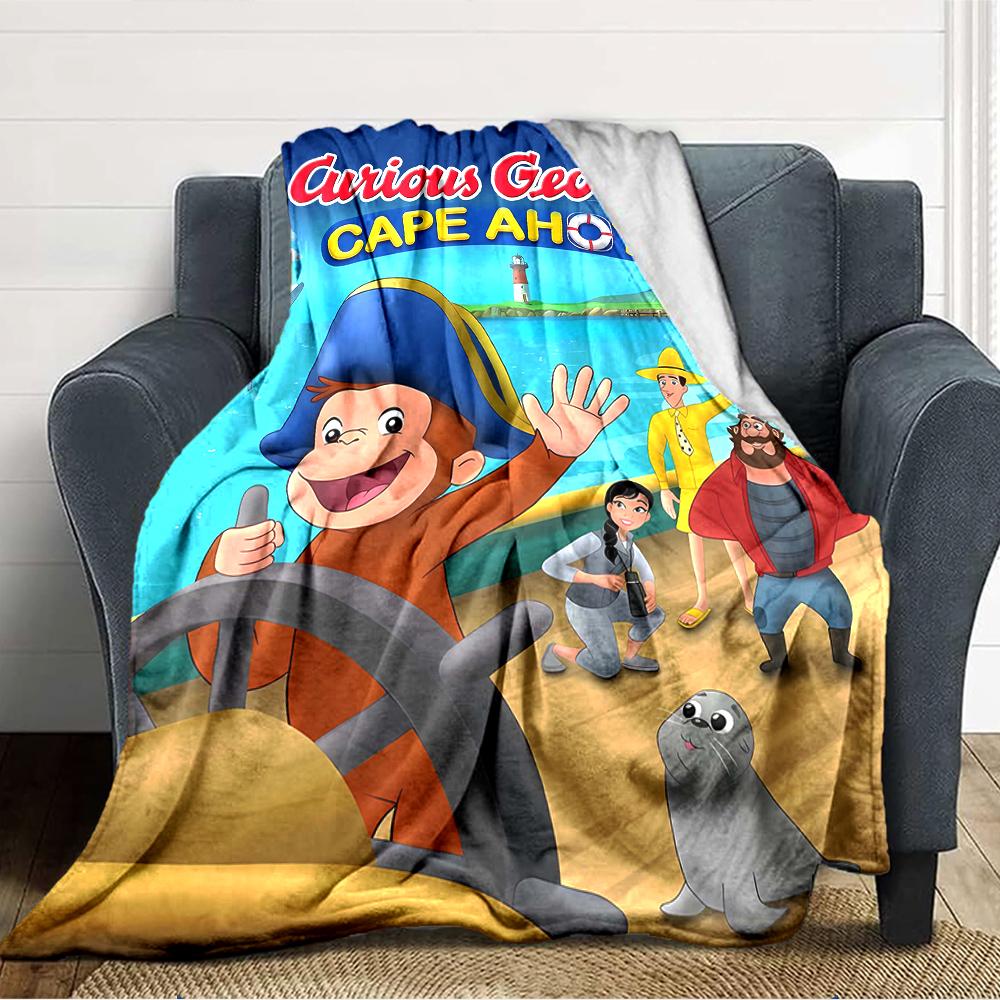 1pc Curious George (4) Blanket, Gift, for Men and Women, Soft Blanket, Good for Sofa Bed Couch Travel, Lightweight Flannel Blanket