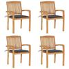 VidaXL Stackable Garden Chairs with Cushions 4 Pcs Solid Teak