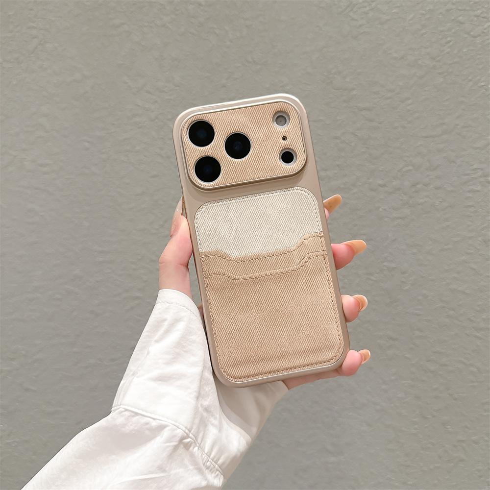 Soft TPU Leather Card Clip Wallet Cloth Phone Case For Apple iPhone 17 16 15 14 13 Pro Max Lens Proteciton Shockproof Back Cover