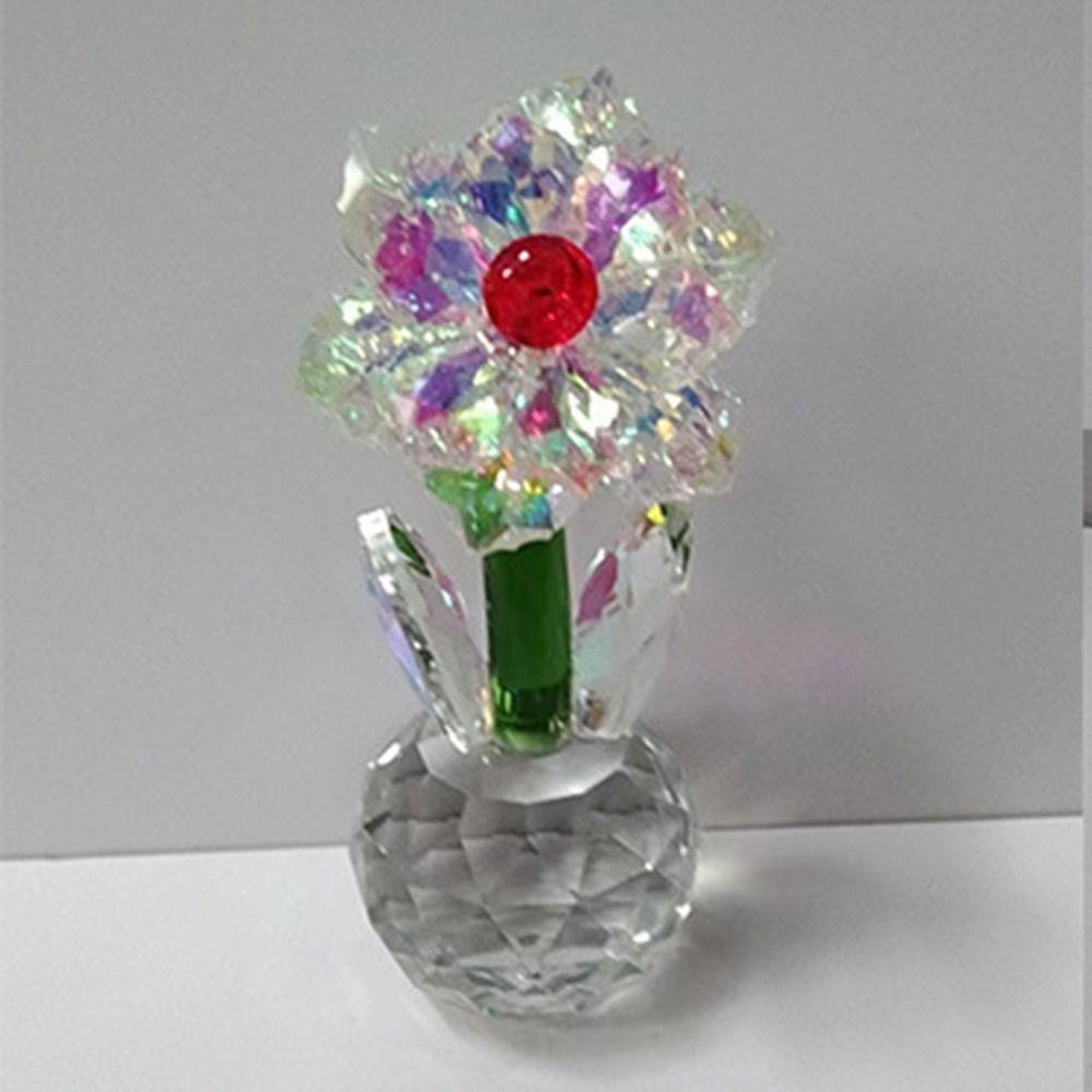Round Base Crystal Flower Figurine Handmade Glass Flower Statue Crystal Sunflower Collectible Wife