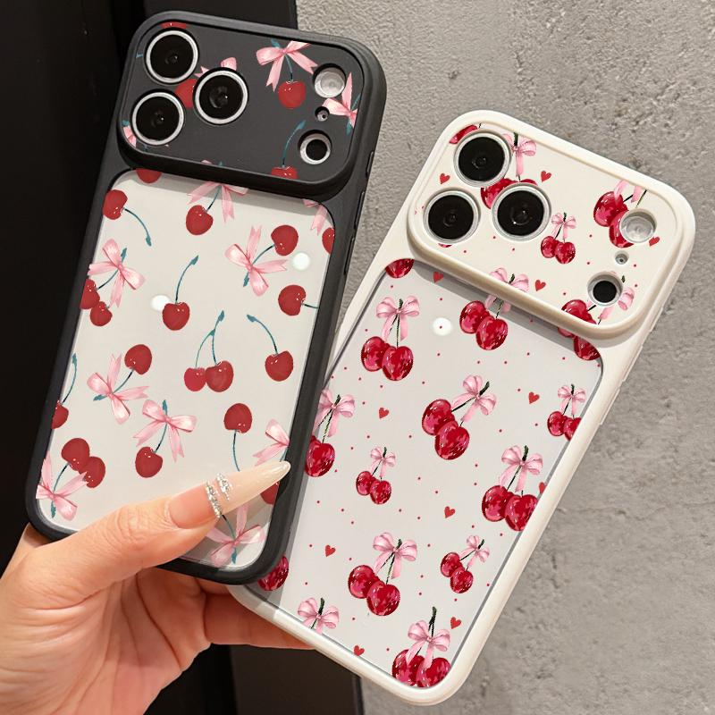 Чехол с принтом вишневых бантиков для iPhone 17 Pro Max Гибридный TPU+PC Прозрачная задняя жесткая крышка для iPhone 16 15 14 13 Pro Max