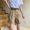 Khaki Suit Shorts Women Summer Fashion Button Baggy Wide Leg Half Pants Korean Style Casual Female Clothing Plus Size