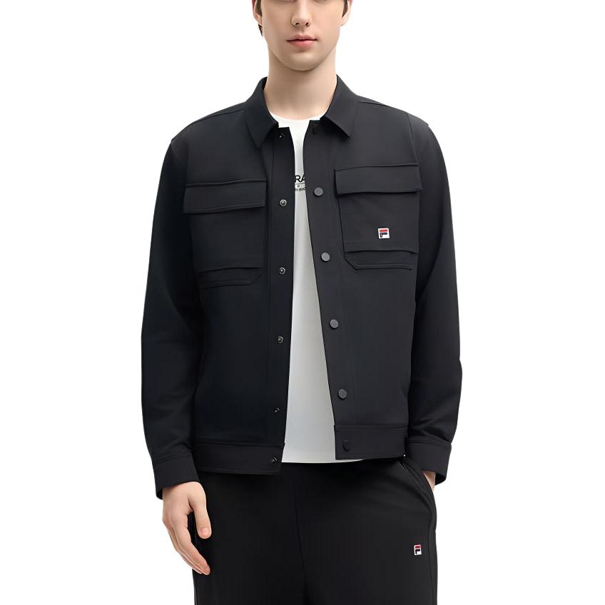 Fila Серия Heritage Мягкий Удобный Не мнущийся Простой Универсальный Однотонный Трикотажный Топ с Длинным Рукавом Мужские топы Черный F11M528501FBK