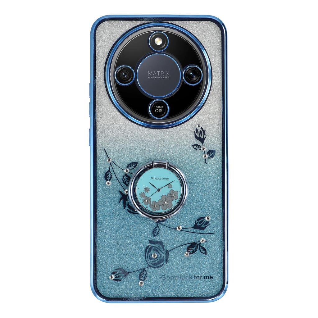 KADEM Phone Case For Honor Magic8 Lite 5G / X9d 5G / X70 5G Ring Kickstand TPU Flowers Phone Cover Gradient Glitter