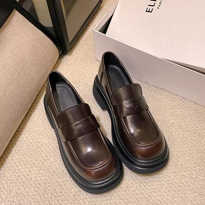 Женская обувь кожаные лоферы на платформе женские осенние новые туфли-одиночки ретро маленькие кожаные туфли на одной педали