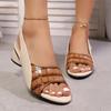Мода 2025 Новые ретро женские сандалии с открытым носком Летние уличные разноцветные полые слипоны на среднем каблуке сандалии больших размеров для офиса и карьеры