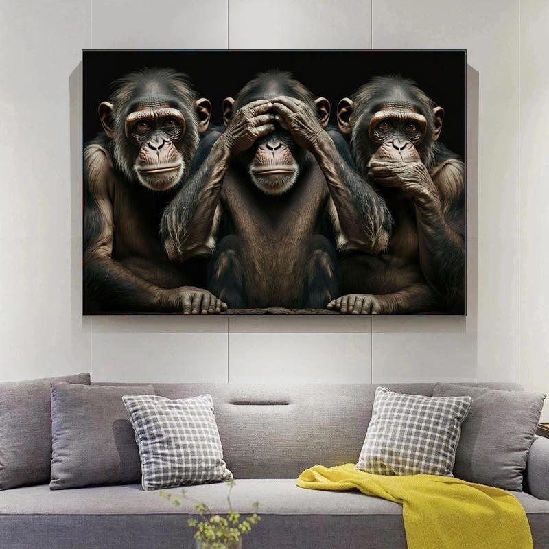 Три Мудрые Обезьяны Портрет Искусство Плакат Печать Холст Картина Животное Настенная Картина Для Гостиной Домашний Декор Куадрос