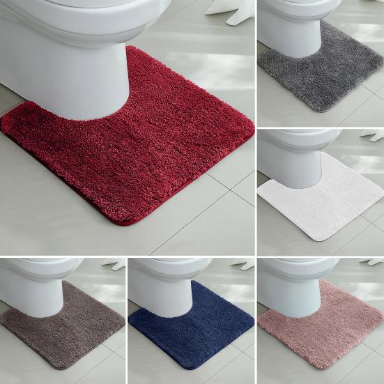 Absorbent Toilet Rug U Shaped Plush Floor Mat Machine Washable Non Slip Contour Bathroom Rug Dry Quickly for Toilet