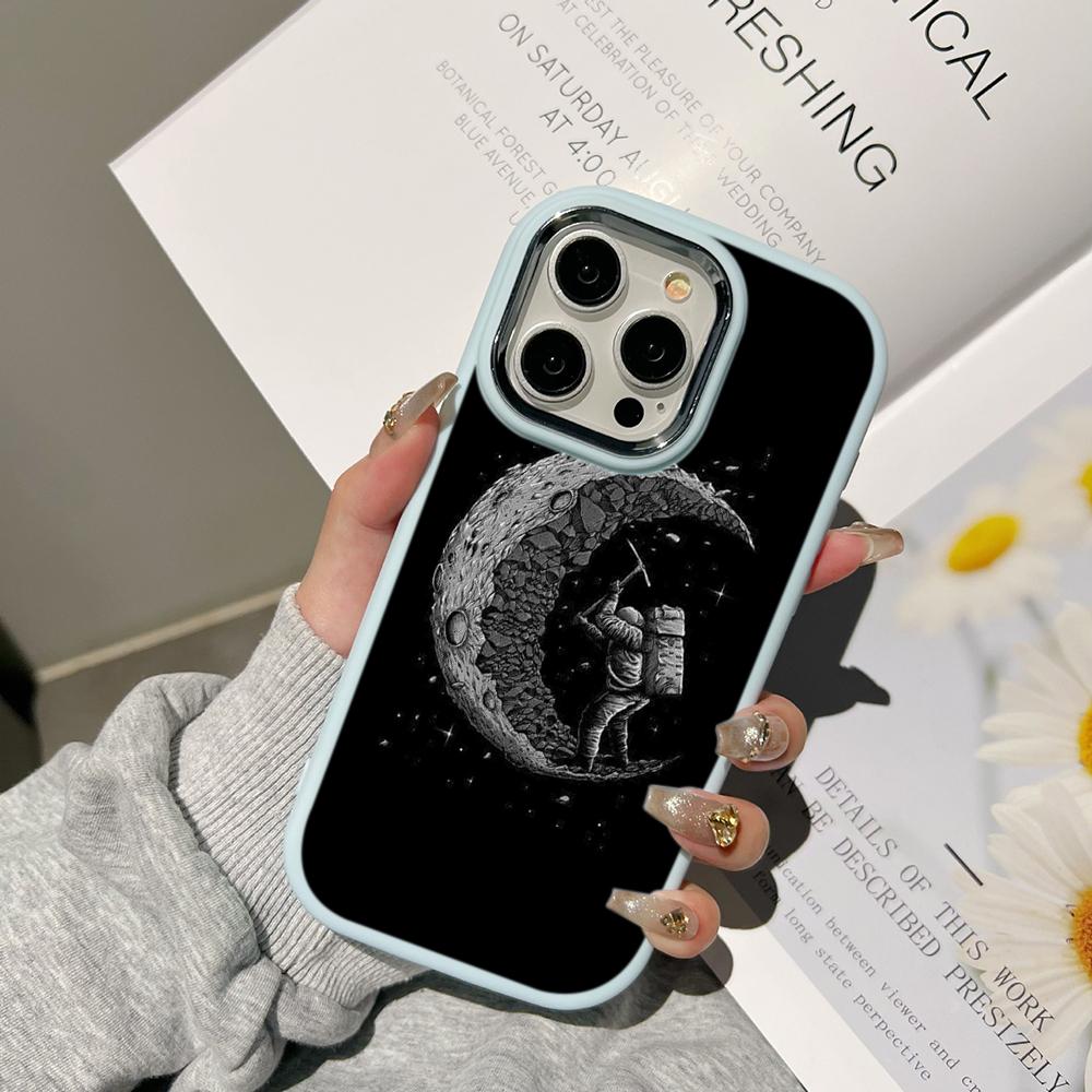 Чехлы для телефонов Ae97 Space Moon Astronaut Black art для Samsung A13 A32 A53 A54 S24 FE S23 Ultra Infinix Hot 40i Huawei с металлической защитной задней крышкой для камеры