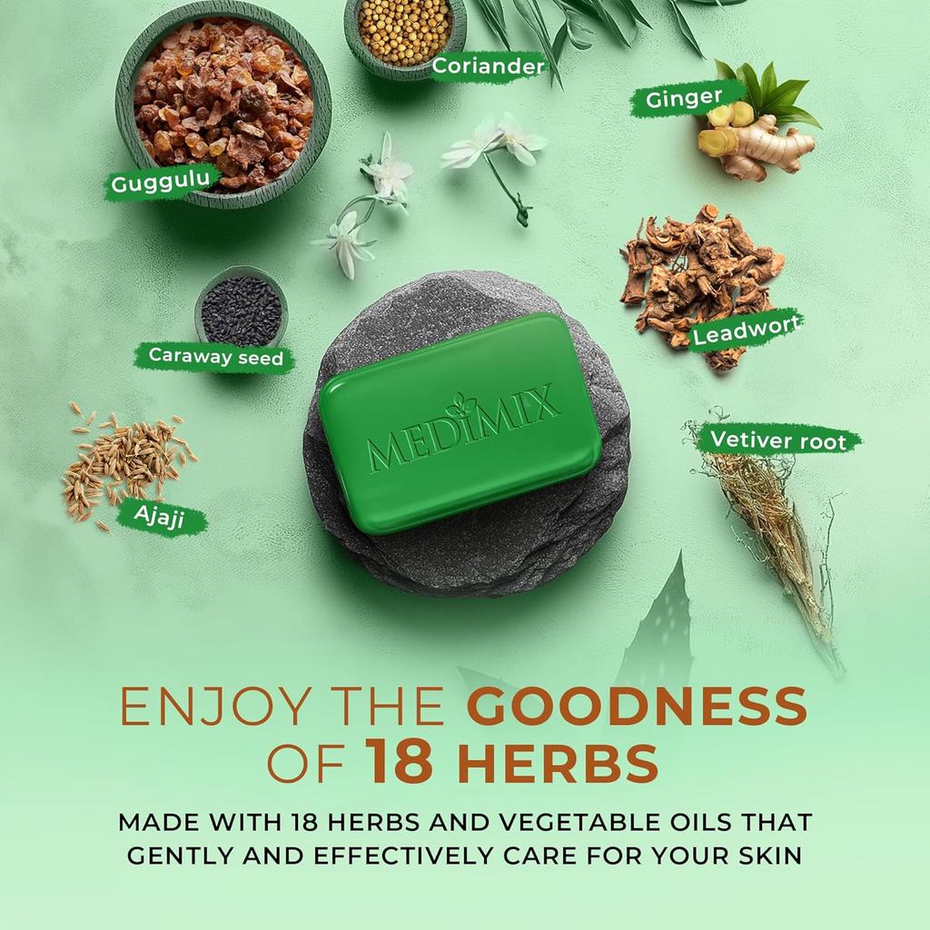 Medimix Классическое аюрведическое мыло 75 г | Насыщено 18 натуральными травами для лечения акне, разглаживания кожи и устранения запаха тела
