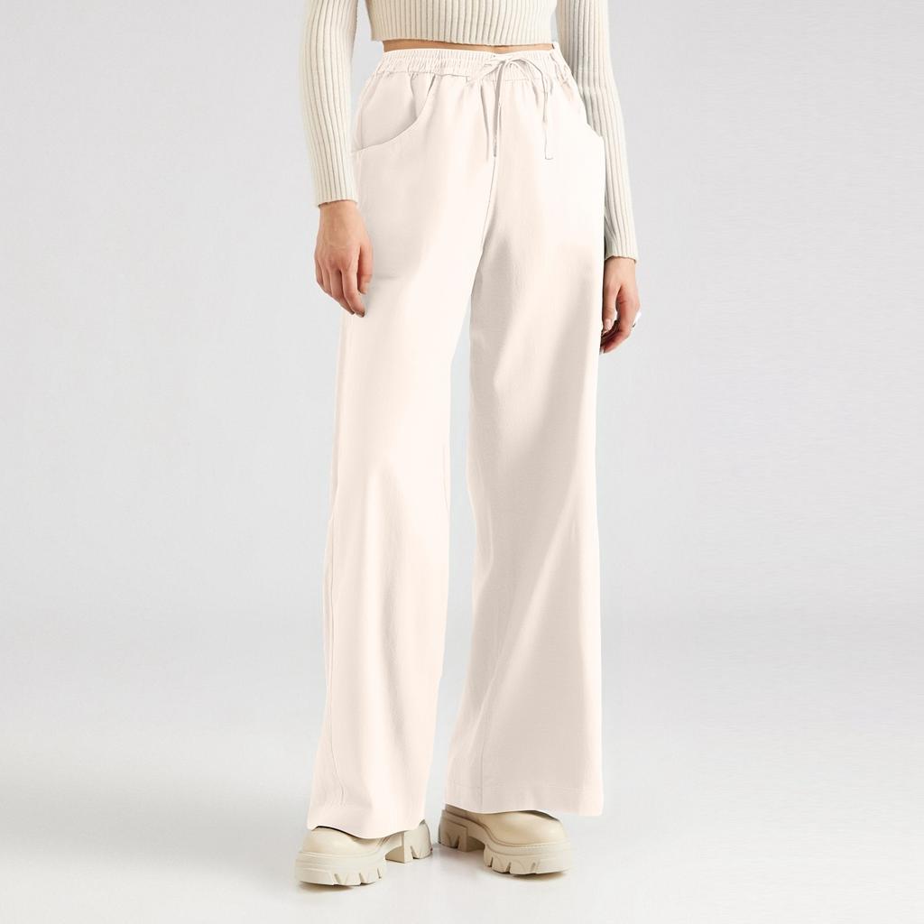 Women's Solid Color Wide Leg Pants With Elastic Waistband, Straight Leg, Loose Casual Pants
