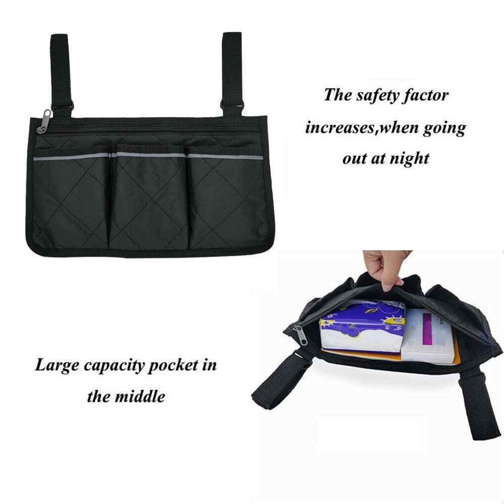 Portable Multi-pocketed Durable Pocket Organizer Storage Bag Armrest Pouch Wheelchair Side Bag