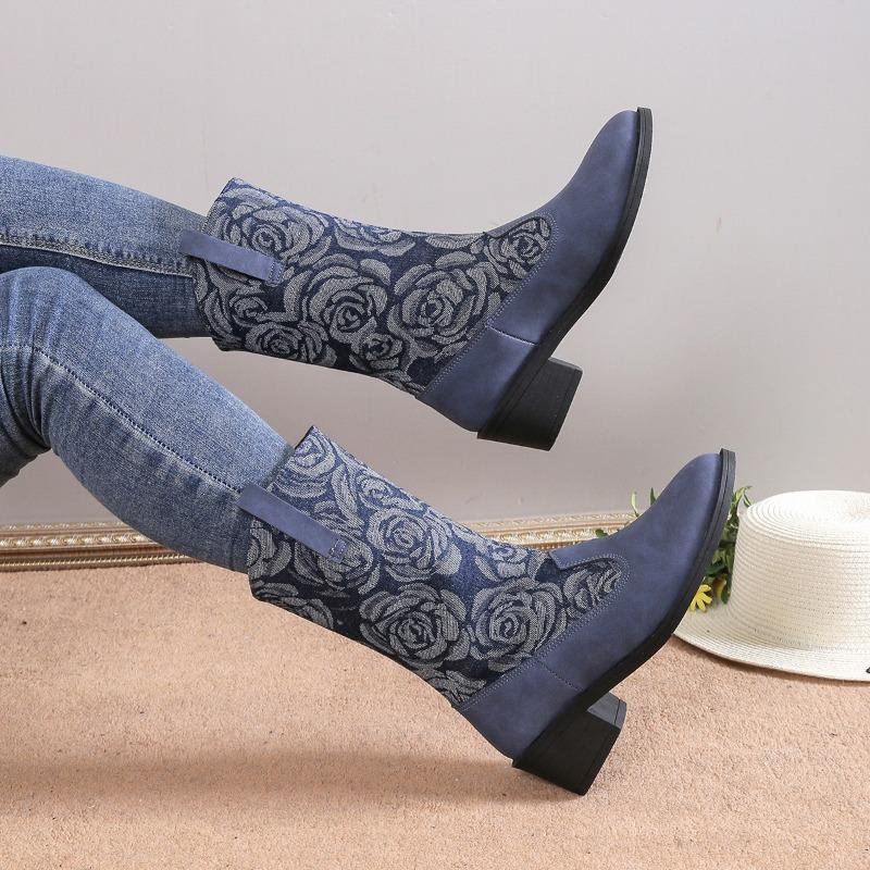 Fashion Women's Fashion Thick Heel Single Boots Autumn New Pointed Head Suede Matching Color Anti-slip Wear-resistant Mid-calf Boots