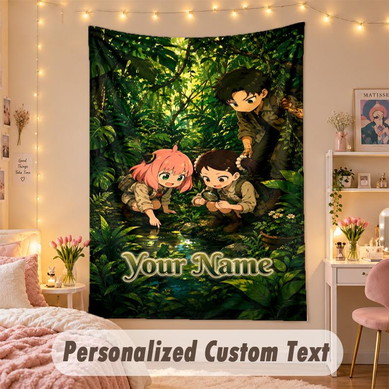 Custom Personalized Tapestry,Spy × Family Print Custom Name Text Wall Art Hanging for Bedroom