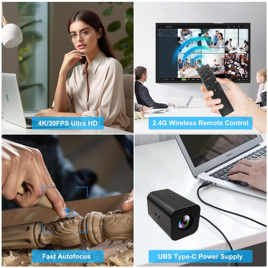 HDMI 12x Zoom USB Camera ELPCAM 4K Auto Focus 60FPS High Speed USB Webcam USB HDMI Simultaneous Output PC Camera Manual Zoom Remote Control Camera TV