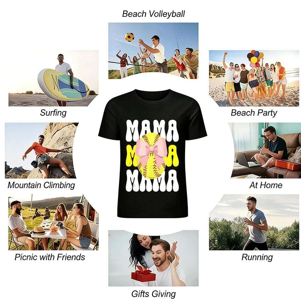 Softball Mama Print Crewneck Sweatshirt Casual Sports Mom Top Pure cotton T-shirt
