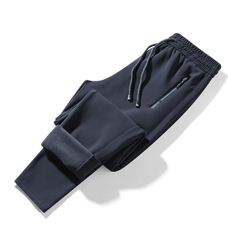 Мужские зимние новые бархатные утепленные теплые простые повседневные универсальные однотонные спортивные штаны микроэластичные мужские брюки