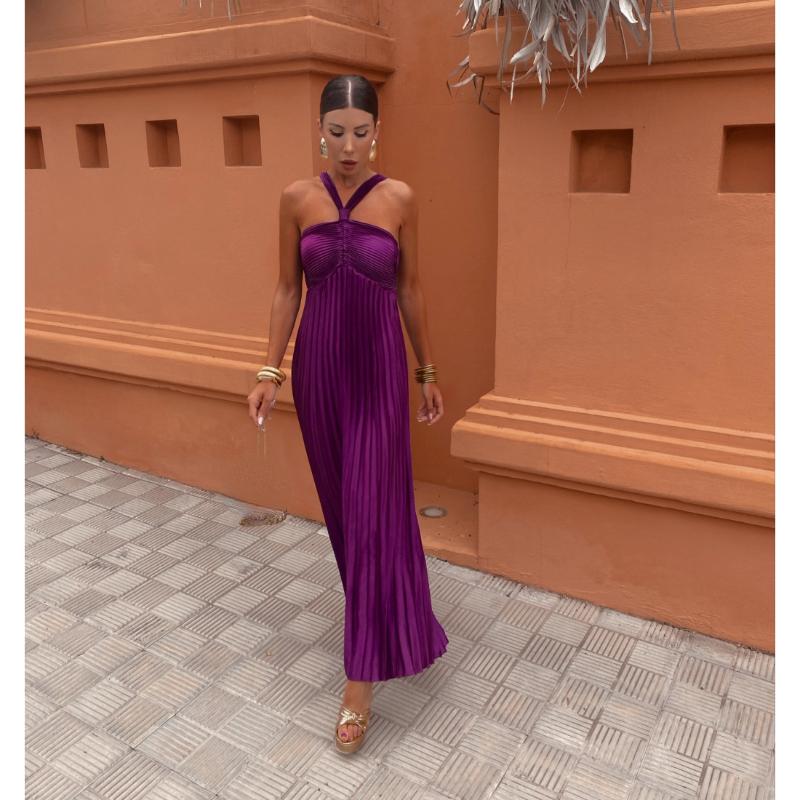 Сексуальное элегантное однотонное плиссированное платье миди, женские винтажные шикарные длинные платья без рукавов, женская мода в стиле ретро Y2k, новая одежда для вечеринок с открытой спиной
