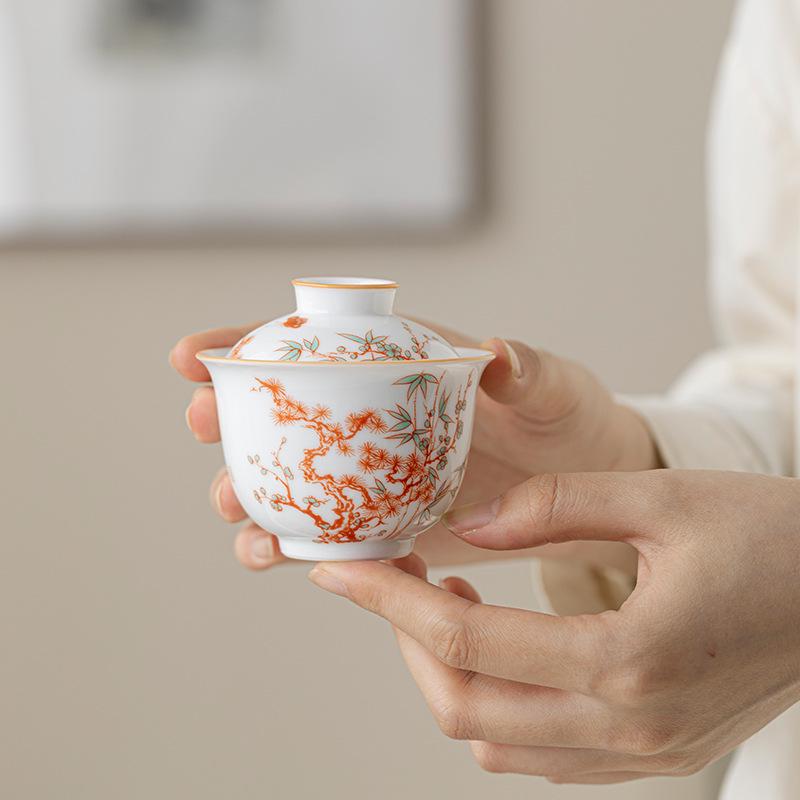 Нефритовый Керамический Ароматный Чайный Набор для Кунг-фу с Жиром Овцы Fúchè: Белые фарфоровые чайные чашки для путешествий с подарочной чашкой хозяина, с возможностью нанесения логотипа.