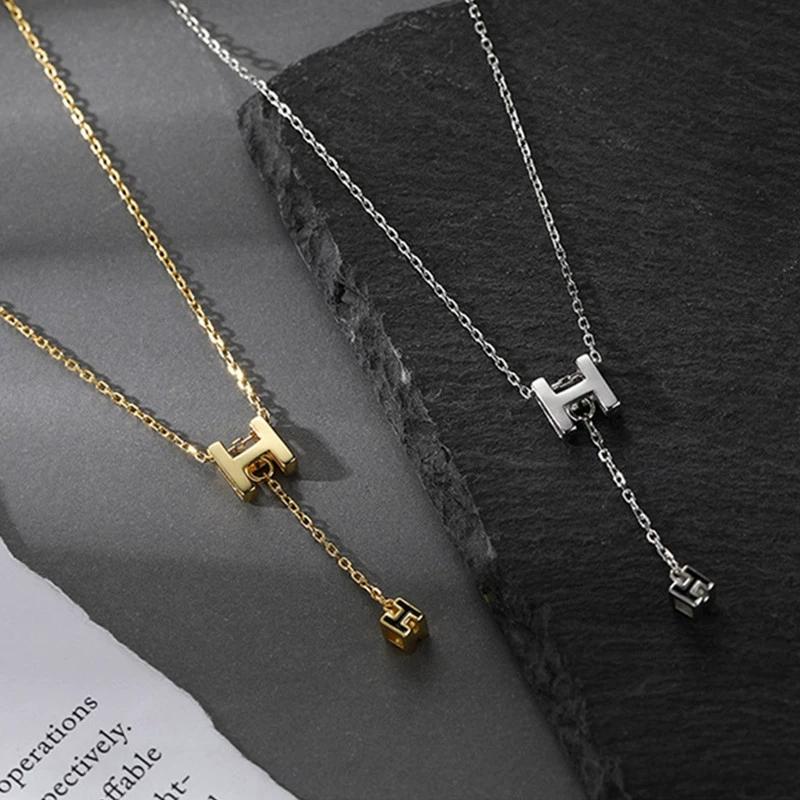 FY-0190 925 Sterling Silver H Letter Tassel Necklace for Women Versatile Trendy Niche Design Collarbone Chain