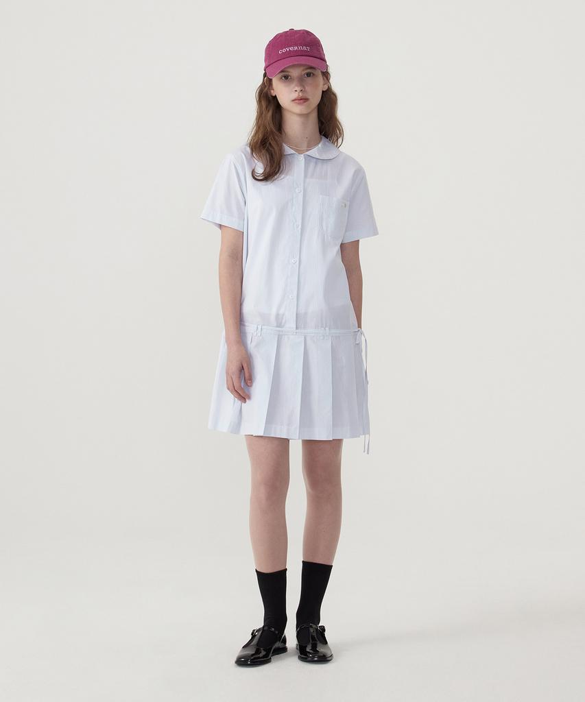 Covernat Woman Pleated Shirt Dress Sky Blue