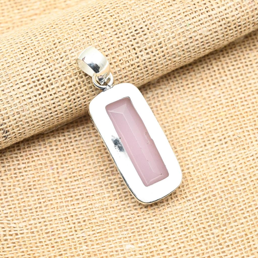 Розовый халцедоновый драгоценный камень ручной работы из стерлингового серебра 925 пробы, ювелирный кулон для женщин