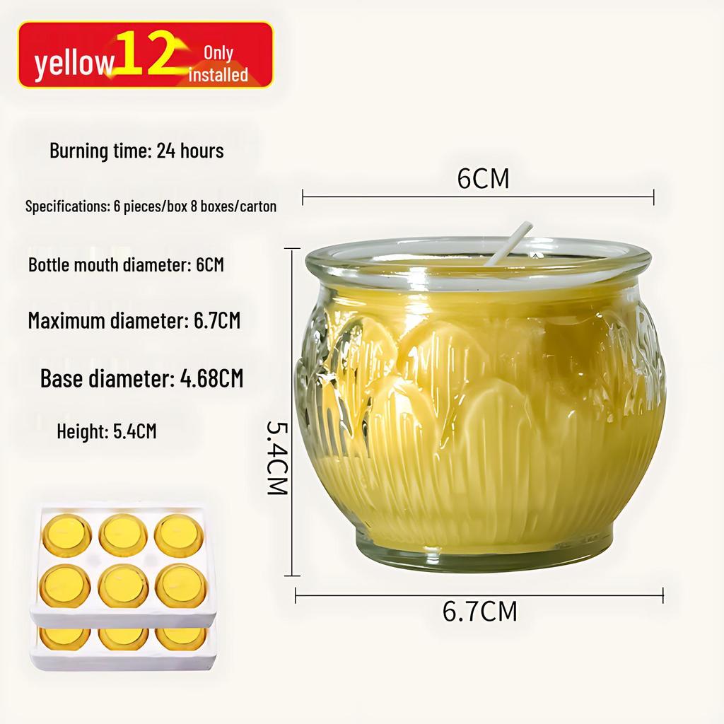 Smokeless Lotus Glass Oil Lamp - 24-Hour Ghee Candle for Buddha Offerings