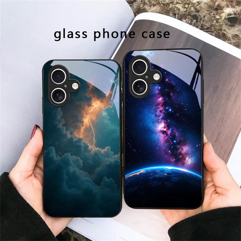 Горячий оранжево-золотой цвет Для iPhone 17 Air 16 E 15 Plus 14 Pro Max 13 12 mini 11 5 6 7 8 Plus XR XS Max SE Черный стеклянный чехол для телефона
