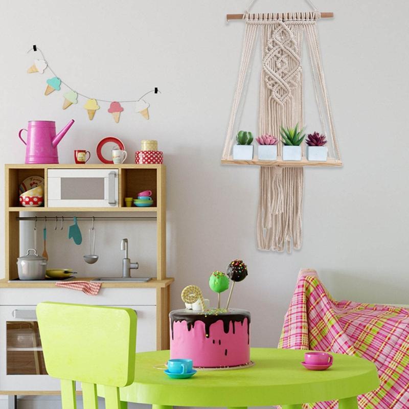 Хлопковый веревочный стеллаж для хранения для спальни, плетеный вручную гобелен, стеллаж для хранения, подвесная полка из веревки-качели, настенный органайзер