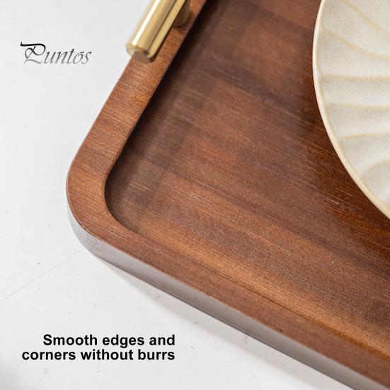 Бамбуковый поднос для чашки чая с металлической ручкой в ​​деревенском китайском стиле, большая вместимость, прямоугольная деревянная подставка для сервировки фруктов, стеллаж для хранения кухонных принадлежностей