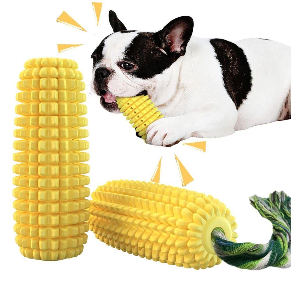 Tough Rubber Dog Chew Toy Corn Stick Design Interactive Squeaky Dog Toys Medium Large Dogs