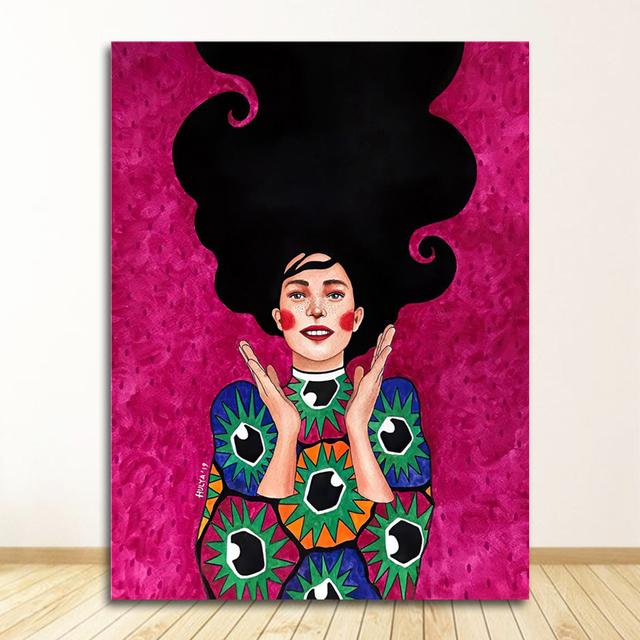 Настенные панно Cuadros для гостиной, винтажные без рамы, абстрактные красочные девушки, настенная живопись на холсте, плакат на скандинавскую тему, цветочные волосы