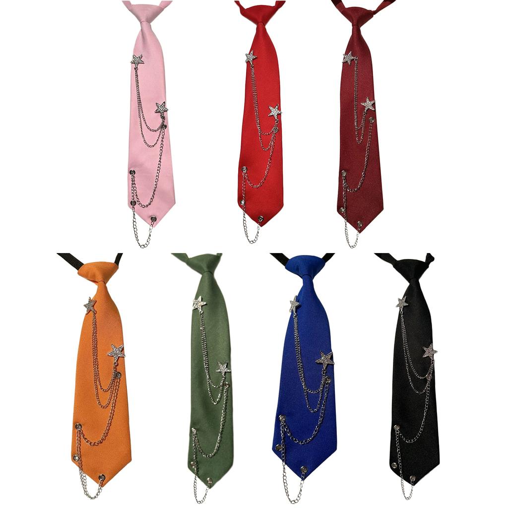 Japanese Punk Necktie Star Chain Neck Tie Student Uniform Adjustable Pre Tied Neck Tie Shirt Collar Neckwear for Women